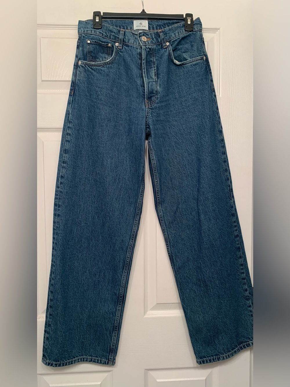 Anine Bing Manon Barrel straight wide leg in clean indigo blue size 26